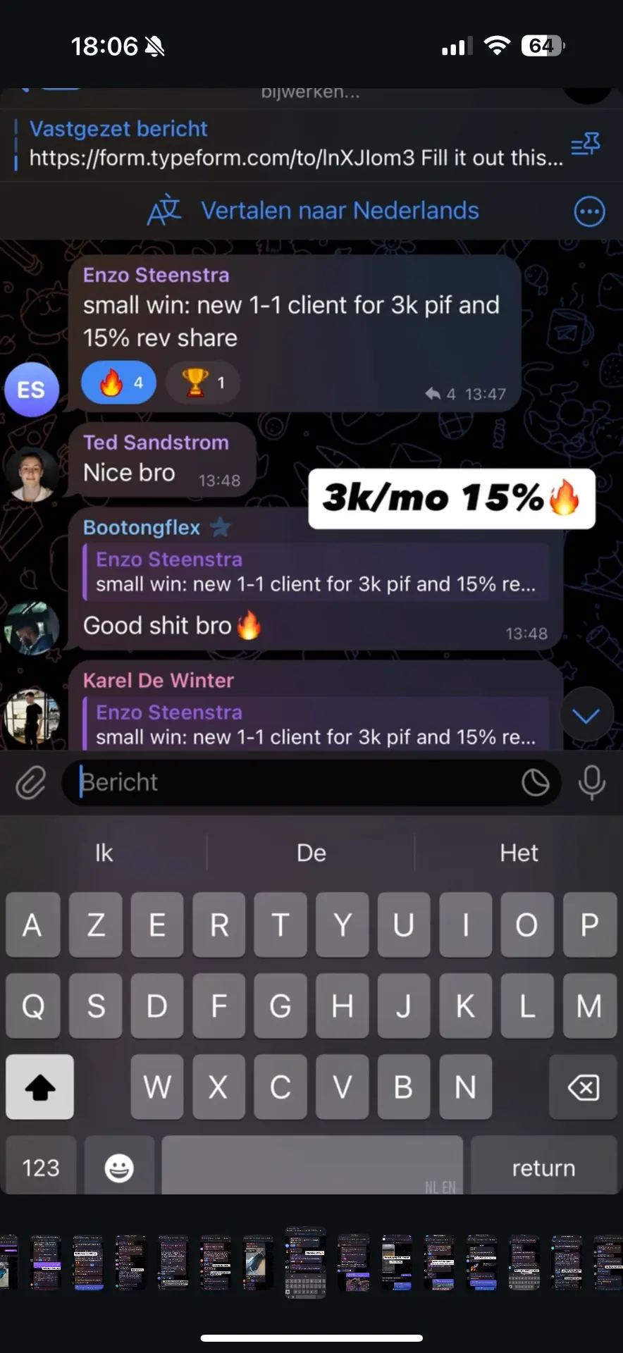 Student result — 3k PIF client with 15% rev share