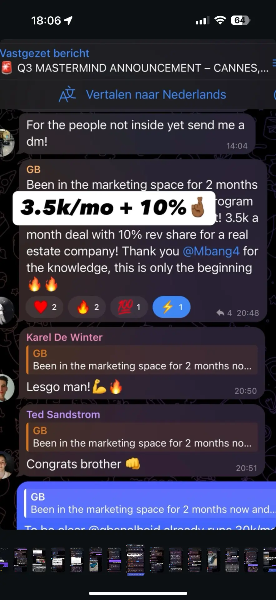 Student result — 3.5k/mo + 10% rev share deal
